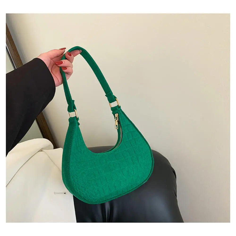 Fashion Women Chain Shoulder Underarm Bags Felt Pu Leather Simple Solid Color Casual Handbags Female Pouch Tote Crossbody Bag