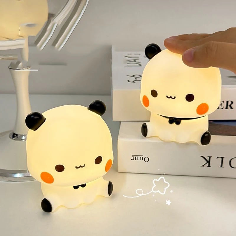 Kawaii Bear Panda Bubu And Dudu Led Night Light Lamp Cute Cartoon Nightlight Animal Bedroom Decorative Living Room Dolls Gifts