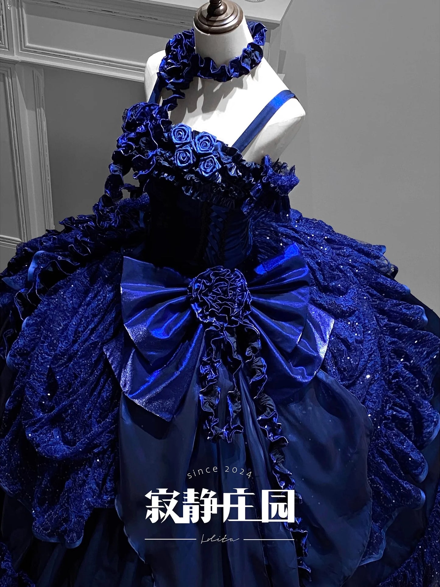 Original Heavy Industry Blue Lolita Maxi Dress Summer New Woman Slim-Fit Elegant Retro Gothic Suspender Dress Jsk Princess Dress