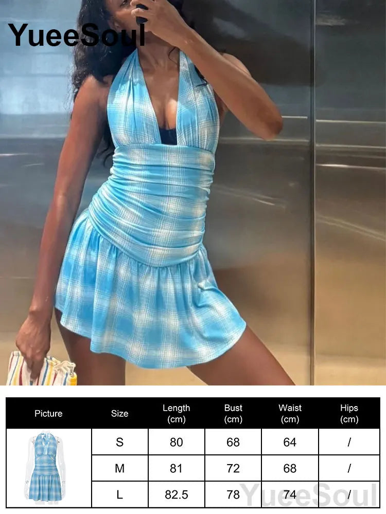 Blue Mini Dress Summer Sleeveless Slim Sexy Women Dresses 2025 New Sweet Cute Evening Party Casual High Street Y2K Dress