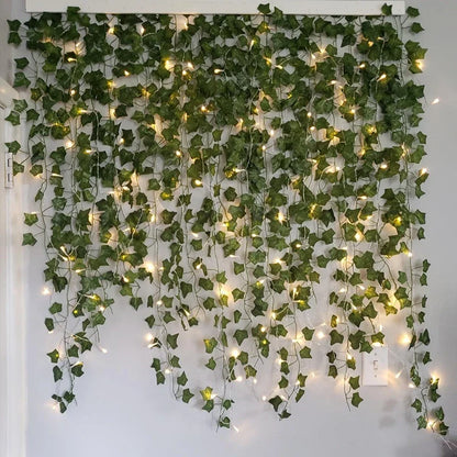 LED String Lights for Home Wedding Hanging Garland Artificial Plants Decor 2/5/10M Silk Leaves Fake Creeper Green Leaf Ivy Vine