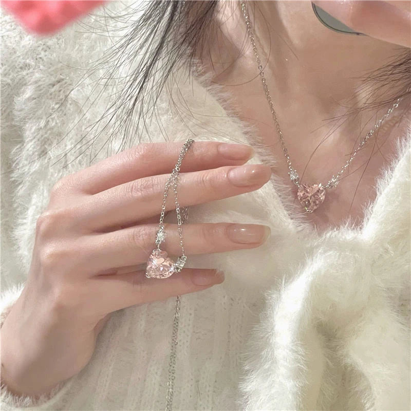 Kpop Fairy Zircon Wings Heart Crystal Pendant Necklace For Women Heart Clavicle Chain Choker Fashion Y2K Egirl Emo Jewelry Gifts