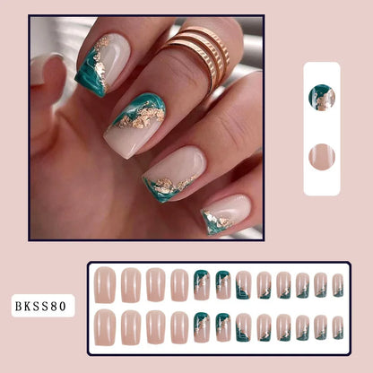 24Pcs Press on Fake Nails Short Medium French Acrylic Full Cover False Nail With Glue Kit Mini File Manicure for Women and Girls