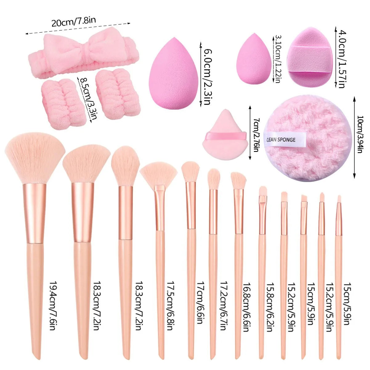 Large Combination Beauty Tools Set Face Washing Makeup Sponge Full Set Pink Cosmetic Brush Set for Ordinary People