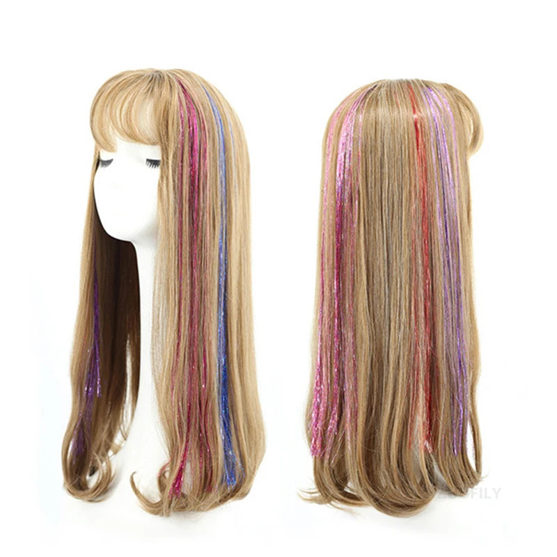 Sparkle Shiny Hair Tinsel Rainbow Strands Dazzles Women Hippie for Braiding Headdress False Hair Extensions Decor Glitter Strips