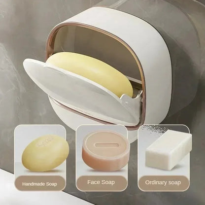 Wall Mount Soap Box No Drill Bathroom Drainage Container with Tray for Kitchen Sink Easy Clean Soap Holder Storage Organizer