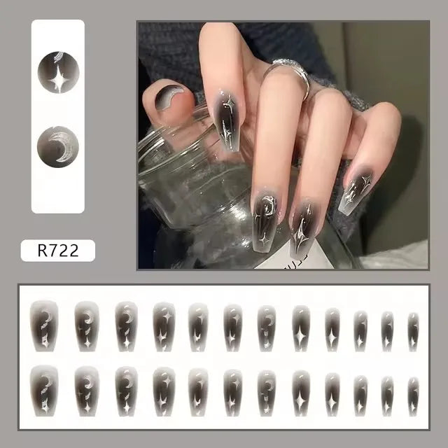 Caramel Flower 24 Pcs Press on Nails Pink Gradient Fake Nails Glossy Artificial Finger Manicure Reusable False Nails for Women