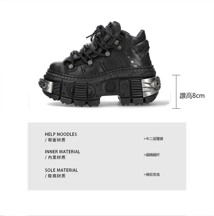 2025 New Female Gothic High-Top Platform Metal Hot Girl Punk Elevator Fried Street Casual Daddy Shoes Women