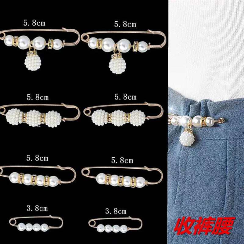 2/20pcs Clothing Brooch Pearl Waist Adjustment for Women Pearl Lapel Pin Sweater Dress Brooch Pins Badge Buckle DIY Accessories
