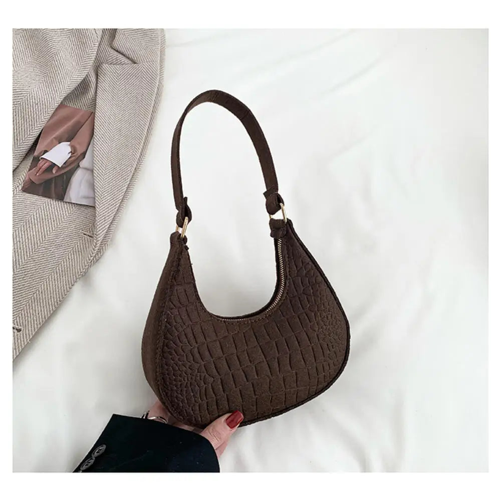 Fashion Women Chain Shoulder Underarm Bags Felt Pu Leather Simple Solid Color Casual Handbags Female Pouch Tote Crossbody Bag