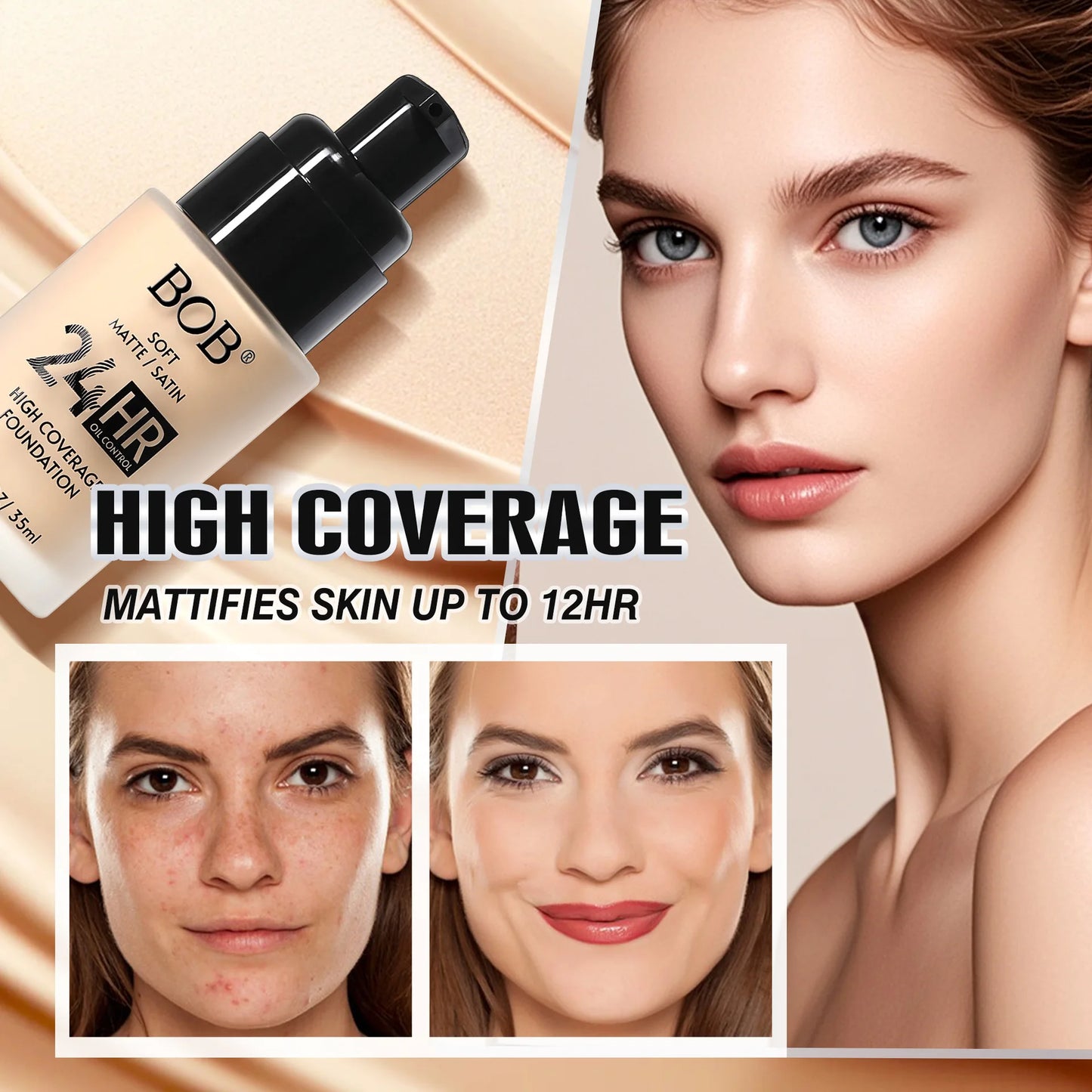 Misty Matte Liquid Foundation, Concealer, Long-lasting Makeup, Oil Control, No Powder Sticking, Moisturizing Foundation Cream