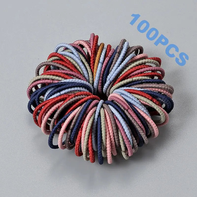 100pcs New Cute Girl Hair Bands Candy Color Elastic Rubber Band Hair Band Child Baby Headband Scrunchie Hair Tie Accessories