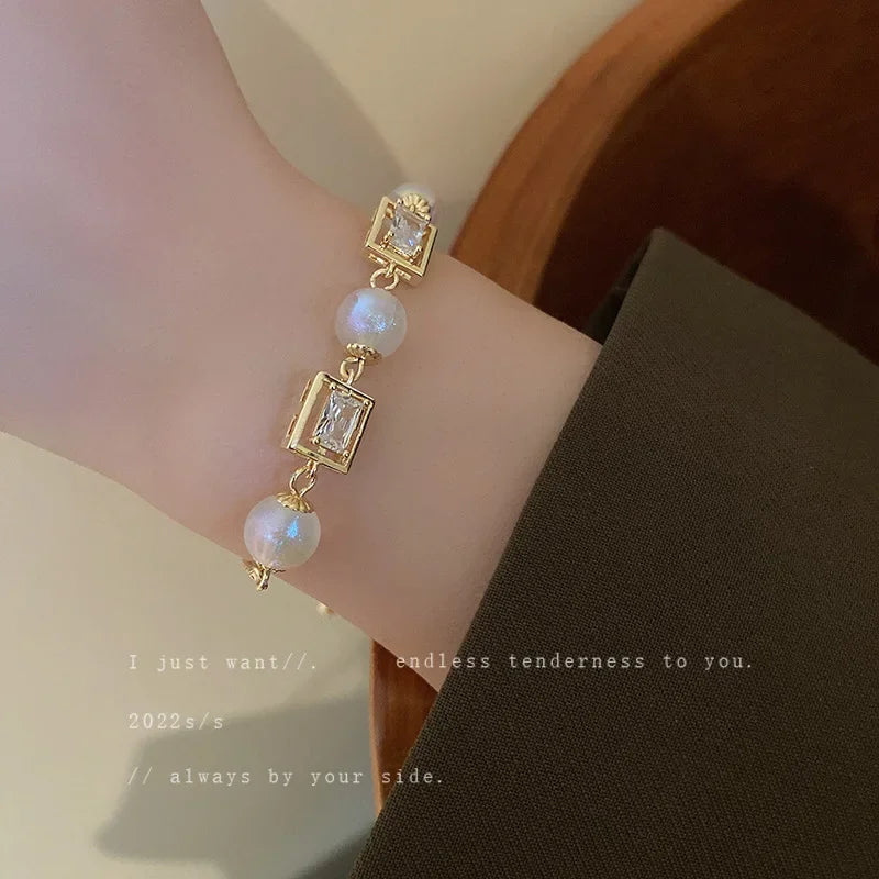 New Luxurious Geometry Square Green Crystal Bracelets Women Fashion Exquisite Butterfly Love Heart Metal Bracelets Set Jewelry