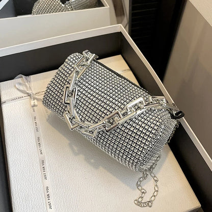 All Diamond Design Shoulder Bag Personalized Color Sparkling Bucket Bag Thick Chain Wedding Accessory Underarm Bag