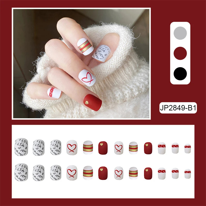 24Pcs/Set Pink Bow French Fake Nails Art Cute with Diamonds Girls Reusable Ballet Press on Nail Tips Oval Acrylic Stick on Nails