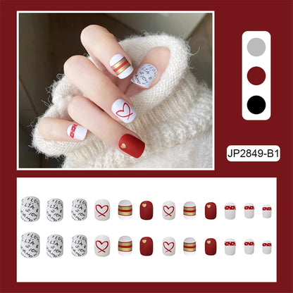 24Pcs/Set Pink Bow French Fake Nails Art Cute with Diamonds Girls Reusable Ballet Press on Nail Tips Oval Acrylic Stick on Nails