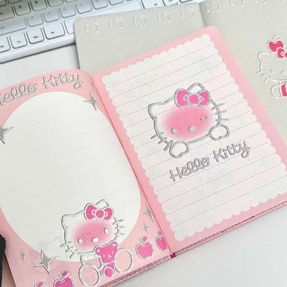 Kawaii Japanese Style Cartoon Hello Kitty Leather Notebook Soft PU Colored Page Diary High-Value Cute Surprise Gift for Fans