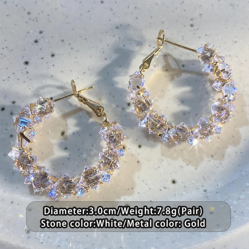 Sparkling Three-Dimensional Zircon Inlaid Geometric Circular Earrings Fashionable Jewelry For Women's Luxury Accessories 2025