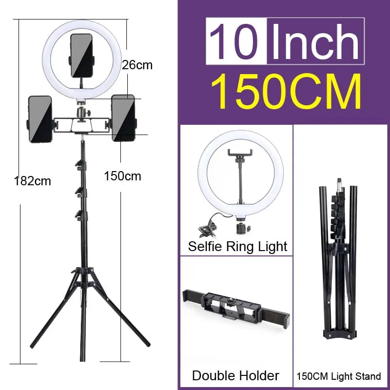 6-14" Ring Light 10 Dimming Levels 22 Modes Professinonal Fill Light 3CCT/RGB with Tripod & Phone/IPad Holder For Live streaming