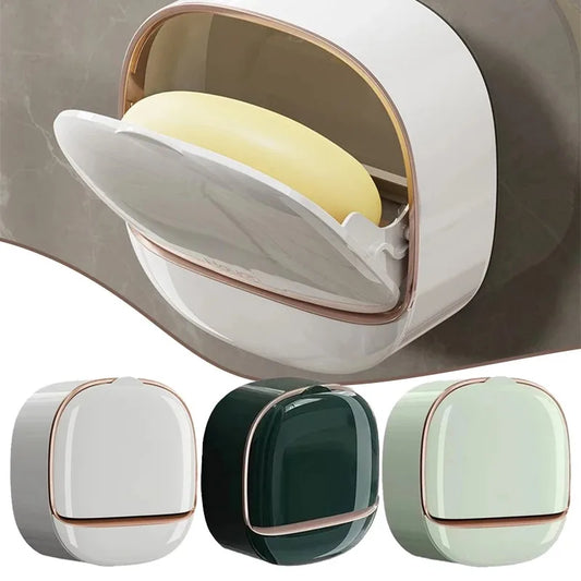 Wall Mount Soap Box No Drill Bathroom Drainage Container with Tray for Kitchen Sink Easy Clean Soap Holder Storage Organizer