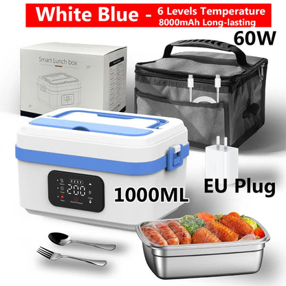 Wireless Electric Lunch Box 1600ML Capacity Heating 6Speed Constant Temperature Outdoor Lunch Box 304 Food-Grade Stainless Steel