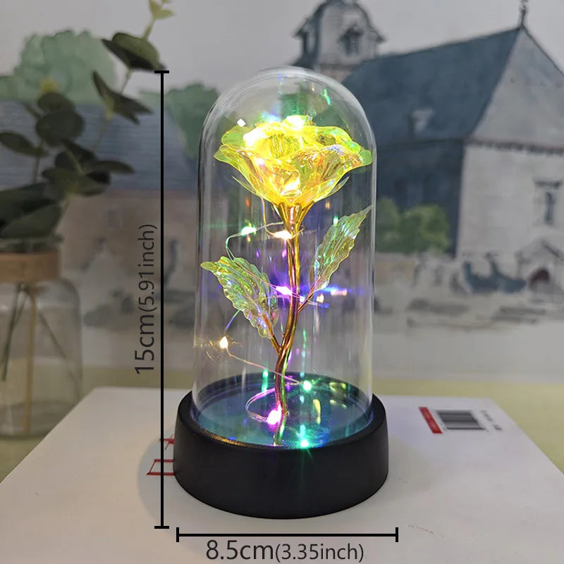 Valentines Day Gift for Girlfriend Eternal Rose LED Light Foil Flower In Glass Cover Mothers Day Wedding Favors Bridesmaid Gift