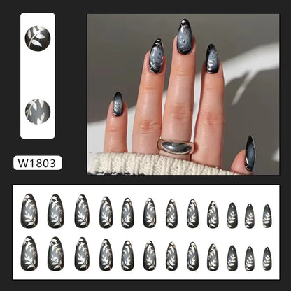 Caramel Flower 24 Pcs Press on Nails Pink Gradient Fake Nails Glossy Artificial Finger Manicure Reusable False Nails for Women