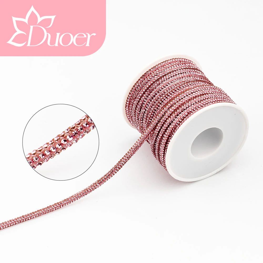 DUOER 3mm 5/10 Yards Glass Rhinestones Rope Tube GlitterDiamond Cord Soft Shoelace Drawstring Trimming For DIY Hoodies Trouser