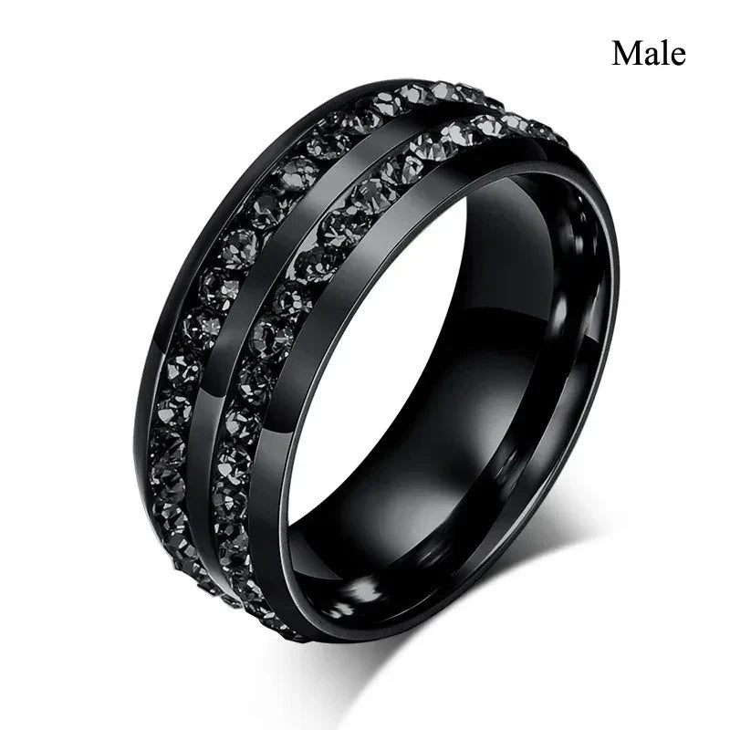 Fashion Couple Rings Romantic Women Rhinestones CZ Rings Set Trendy Men Stainless Steel Zircon Stone Rings Wedding Band Jewelry