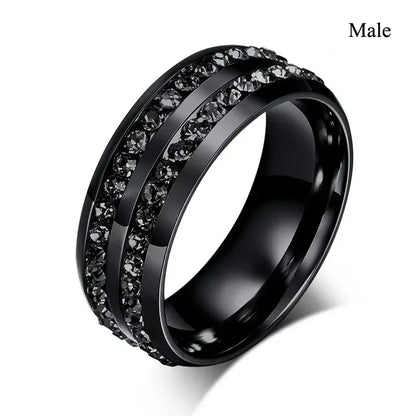 Fashion Couple Rings Romantic Women Rhinestones CZ Rings Set Trendy Men Stainless Steel Zircon Stone Rings Wedding Band Jewelry