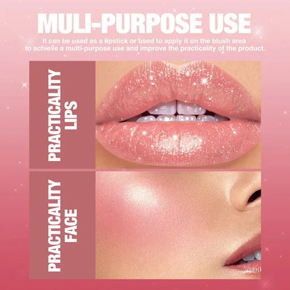 Nude Gray Metallic Lipstick Glitter Diamond Waterproof Long-Lasting Lip Gloss High Pigment Shiny Sparkling Pearl Lip Tint Makeup