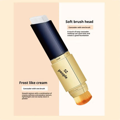 2 in 1 Foundation Stick Full Coverage Matte Finish Dual-Ended Brush & Stick Brightening Waterproof Foundation Contouring Makeup