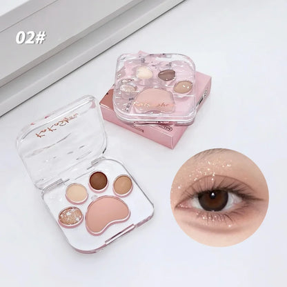 5 Colors Cat Claw Eyeshadow Palette Cute Eye Makeup Palette Long Lasting Glitter Rose Blush Eye Shadows Korean Women Cosmetics