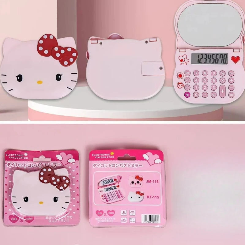 Trendy Personality Creative Kitten Calculator Cute Girly Style Portable Flip Mirror Computer Small Mini KT Makeup Mirror