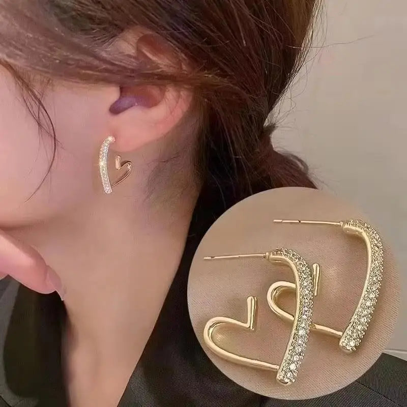 925 Silver Needle Korean Fashion Double V Crystal Earrings For Women Jewelry 2026 Trending Luxury Women's Earrings Behind Ear