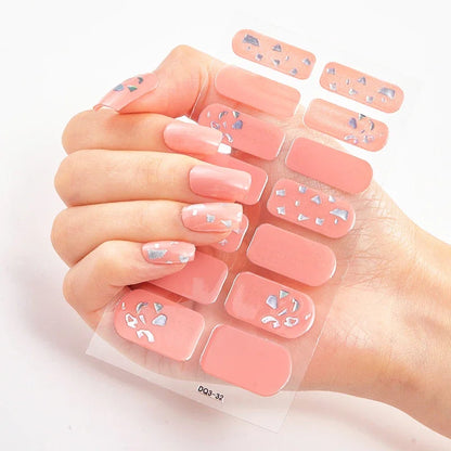 16Tips Nude Semi-Cured Gel Nail Wraps Sticker Long-Lasting UV LED Lamp French Nail Decal Full Cover Waterproof Semi-Cured Sticke