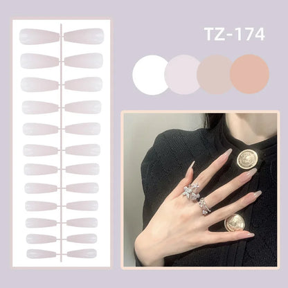 24Pcs/Set Pink Bow French Fake Nails Art Cute with Diamonds Girls Reusable Ballet Press on Nail Tips Oval Acrylic Stick on Nails