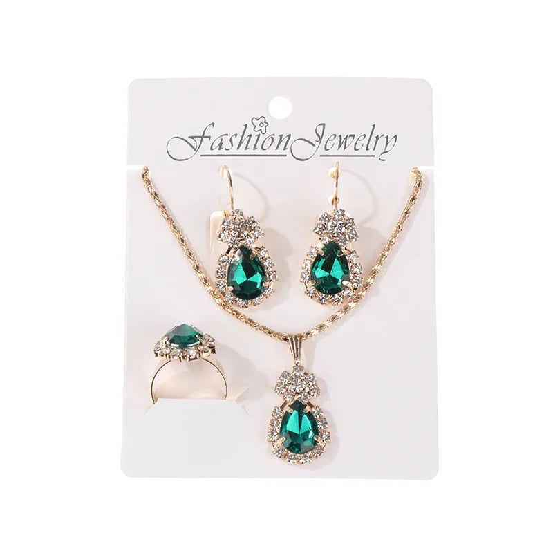 2Pcs/lot Simple Fashion Geometric Zircon Necklace Earrings Kit For Women Wedding Bride Jewelry Set Accessories Gift