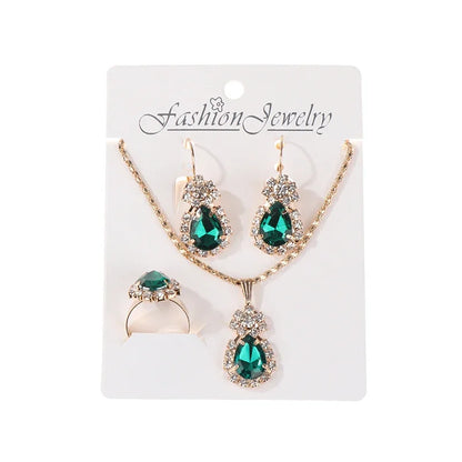 2Pcs/lot Simple Fashion Geometric Zircon Necklace Earrings Kit For Women Wedding Bride Jewelry Set Accessories Gift