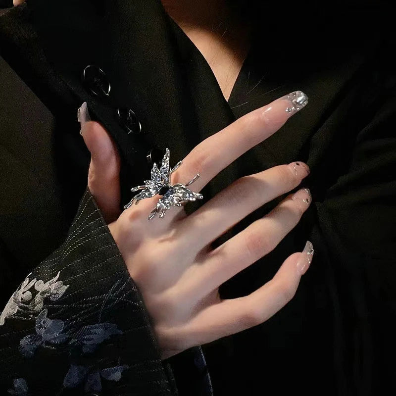Korean Fashion Exquisite Purple Zircon Heart Star Ring Y2K Girls Pink Crystal Bow Knot Ring Women Party Dating Jewelry Gifts