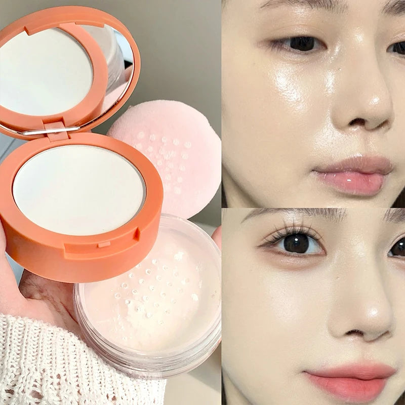 Matte Full Coverage Pressed Powder Loose Powder with Puff 24H Long Lasting Waterproof Oil Control Natural Setting Powder Makeup