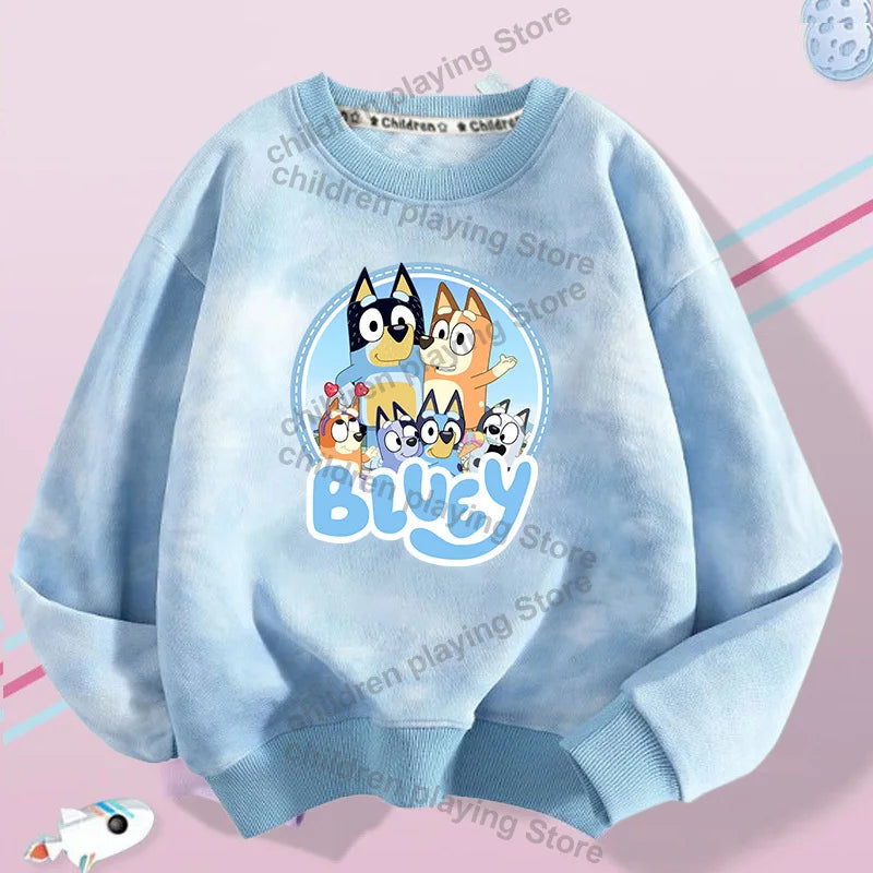 Blueyi Series Kid Pullover Sweatshirts Trendy Long Sleeves Top Bingo Autumn Winter Cartoon Child Clothes Birthday Christmas Gift