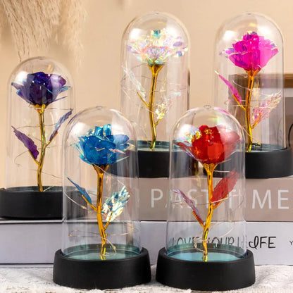 Valentines Day Gift for Girlfriend Eternal Rose LED Light Foil Flower In Glass Cover Mothers Day Wedding Favors Bridesmaid Gift