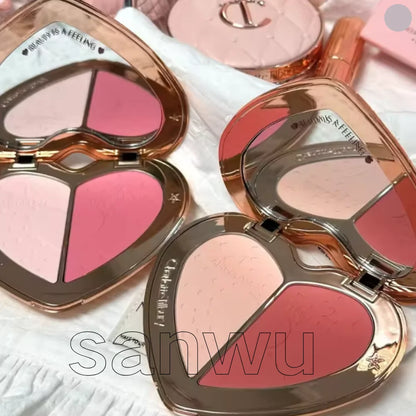 C/T Lasting Shimmer Highlighter Powder Moisture Oil Control Nature Show Complexion Two-color Heart Shape Powder Blusher