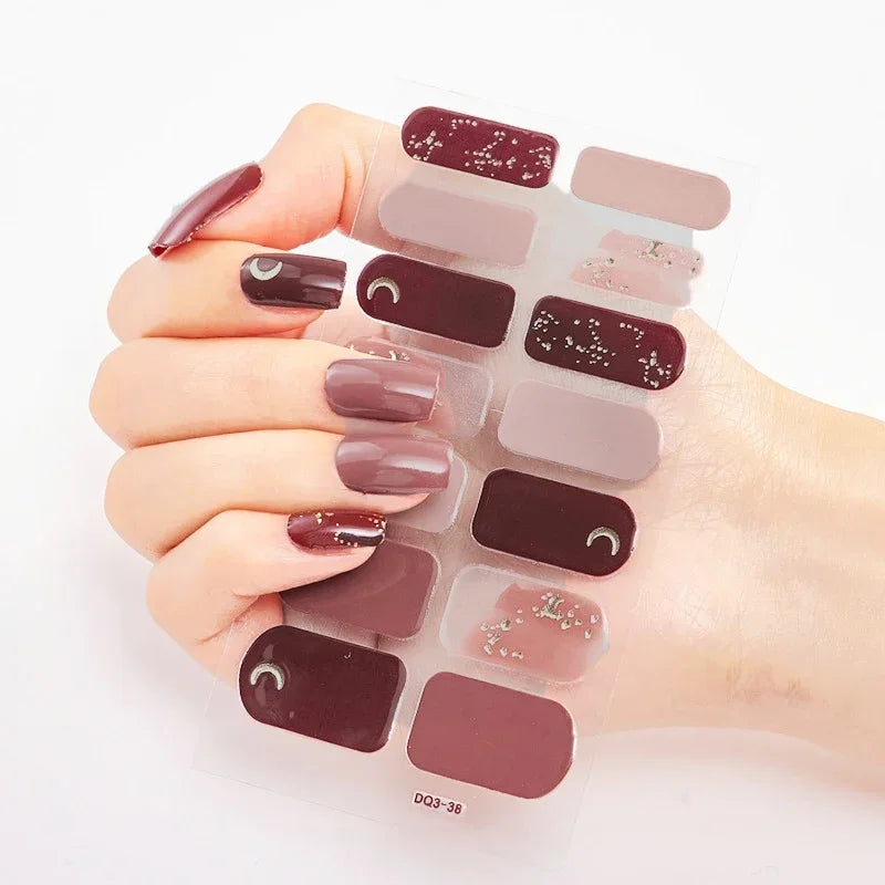 Semi Cured Gel Nail Sticker Pure Color UV LED Lamp Covered Waterproof Full Adhesive Long Self Nail Decals Manicure Lasting