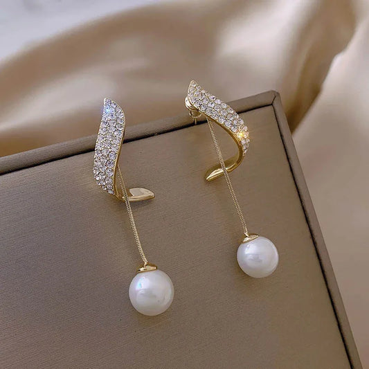 2022 New Classic Elegant Imitation Pearl Dangle Earrings For Women Crystal Long Tassel Exquisite Drop Earring Wedding Jewelry