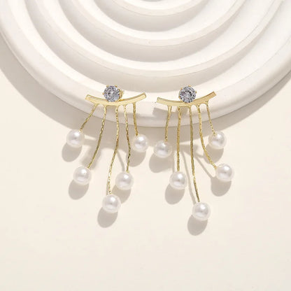 Korean Luxury Pearl Tassel Earrings Women Jewelry Fashion New Luxury Women's Banquet Wedding Pearl Stud Earrings