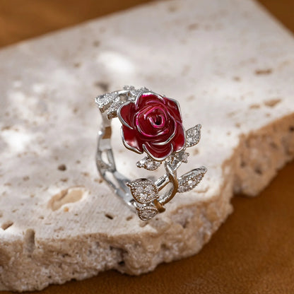 Vintage Red Rose Flower Ring for Women Elegant Jewelry Gift for Valentine's Day Anniversary Engagement Wedding Christmas