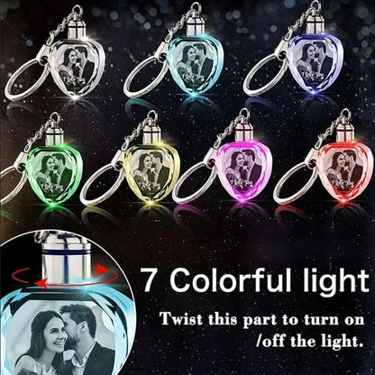 1PCS Free Engrave Personalized Crystal Keyring Free Design Gift with LED Light Customized Photo Keyring Commemorative Pendant