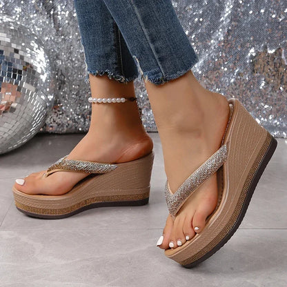 Crystal White Platform Sandals Women Summer 2026 Beach Fashion Clip Toe Wedge Heels Shoes Woman Plus Size Flip Flops Sandalias
